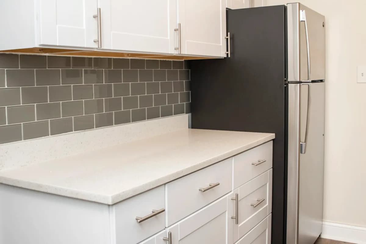 1251 W. Henderson St, Apt 1 — kitchen counter and stainless refrigerator