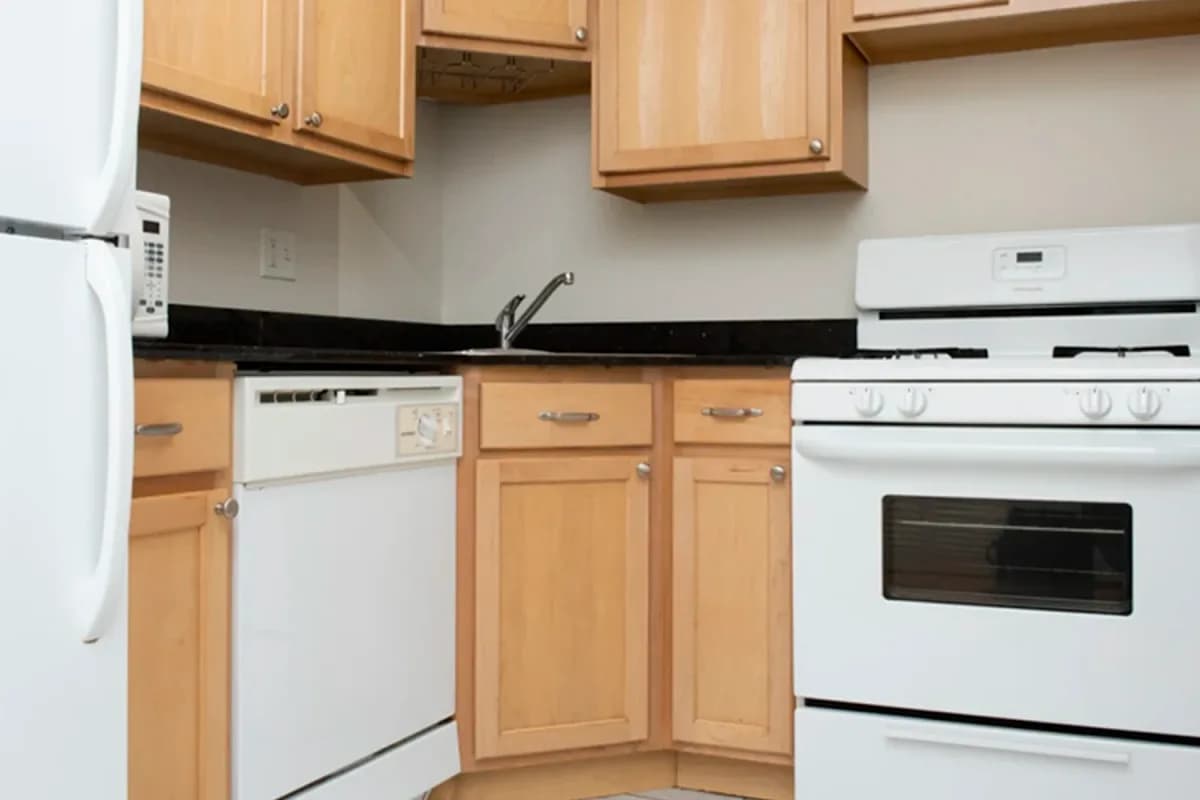 3323 N. Lakewood Ave, Apt 1 — kitchen with wood cabinets and granite counters
