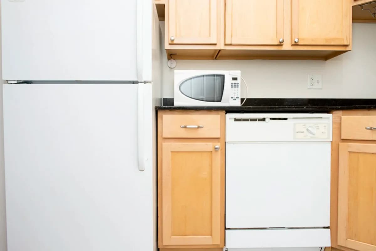 3323 N. Lakewood Ave, Apt 1 — kitchen view with refrigerator, microwave, and dishwasher
